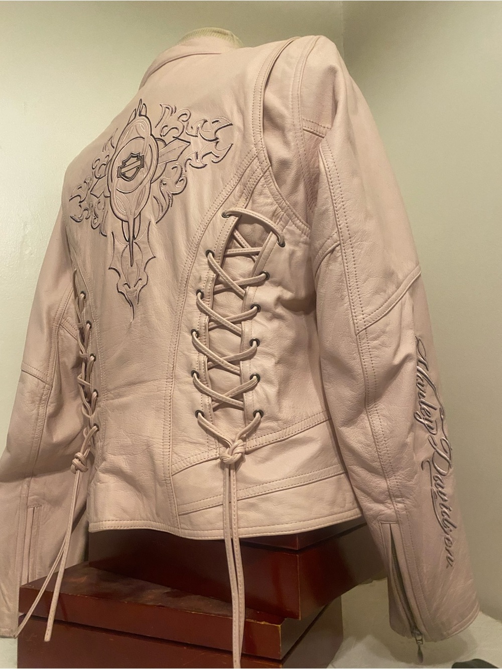 Harley Davidson Ladies Pink Charisma Corset Style Size Large Leather Jacket
